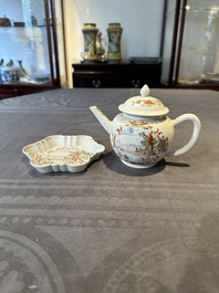 A Chinese famille rose Meissen-style teapot and stand, Qianlong