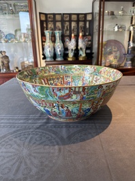 A large Chinese Canton famille rose bowl with a bronze stand, 19th C.
