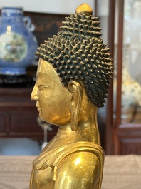 A rare Chinese gilt bronze Buddha Shakyamuni, 18th C.