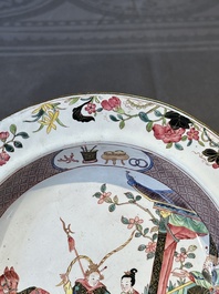 A pair of Chinese Canton enamel 'Fengyiting 鳳儀亭' plates, Yongzheng
