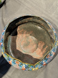 A pair of Chinese cloisonn&eacute; censers with covers and stands, 19/20th C.