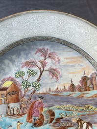 A Chinese famille rose Meissen-style plate and a monogrammed Canton famille rose plate, Qianlong