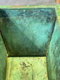 A rare large and inscribed archaistic bronze wine vessel, 'fang yi 方彝', Song/Ming