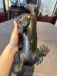 A rare and large Chinese bronze lion-form censer, Southern Song