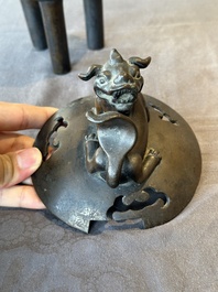A fine Chinese bronze censer and cover with a Buddhist lion, 'ding 鼎', Xuande Mark, Ming