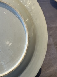 A Chinese famille rose Meissen-style plate and a monogrammed Canton famille rose plate, Qianlong