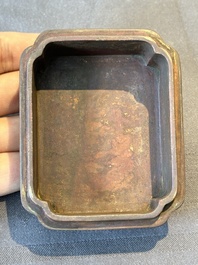 A rare Chinese rectangular bronze box and cover, Ming