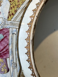 A rare and large Chinese Canton famille rose 'mandarin subject' bowl, Hua Xuan 花軒 and Ju Qing 居清 mark, Qianlong