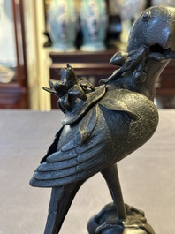 A rare Chinese bronze 'parrot' incense burner, Ming