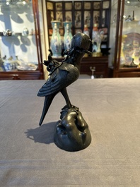 A rare Chinese bronze 'parrot' incense burner, Ming