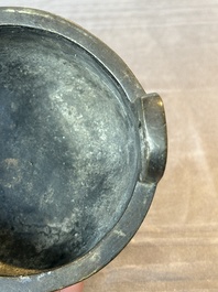 A fine Chinese bronze censer and cover with a Buddhist lion, 'ding 鼎', Xuande Mark, Ming