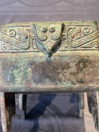 A very rare bronze food vessel and cover, 'fang xu 方盨', middle Western Zhou