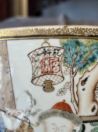 A rare and large Chinese Canton famille rose 'mandarin subject' bowl, Hua Xuan 花軒 and Ju Qing 居清 mark, Qianlong
