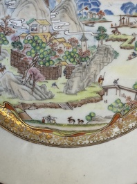 A Chinese famille rose Meissen-style plate and a monogrammed Canton famille rose plate, Qianlong
