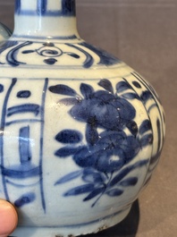 A Chinese blue and white kendi with floral design, Wanli