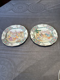 Two fine Chinese Canton famille rose 'mandarin subject' plates, Qianlong
