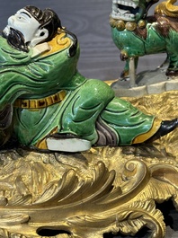 A French ormolu inkwell inset with Chinese verte biscuit porcelain, 19th C. and Kangxi
