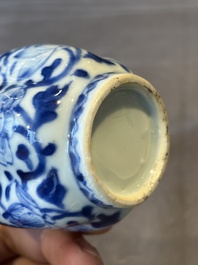 A Chinese blue and white facetted bottle vase with floral design, Kangxi