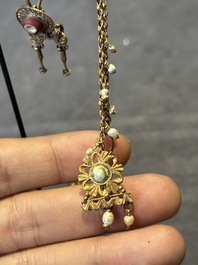 Three pairs of gold earrings with pearls and two gold pendants, Roman Era, 2nd/3rd C.