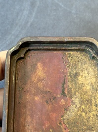 A rare Chinese rectangular bronze box and cover, Ming