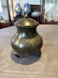 Two Chinese archaic bronze food vessels, 'ding 鼎', Han