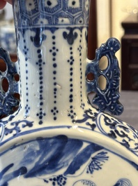 A pair of Chinese blue and white moonflasks or 'bianhu', Kangxi mark, 19th C.