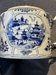 A Chinese blue and white teapot depicting the Whampoa Pagoda and the Pearl River, Qianlong