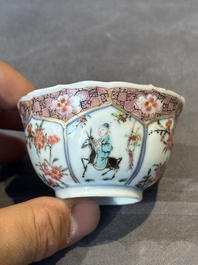 A Chinese famille rose cup and saucer with figures and animals, Yongzheng