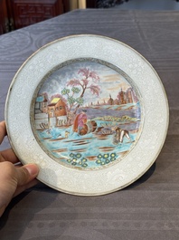 A Chinese famille rose Meissen-style plate and a monogrammed Canton famille rose plate, Qianlong
