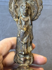 A rare Chinese gilt bronze standing Buddha with aureola and inscription, Northern Wei, dated 441