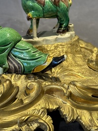 A French ormolu inkwell inset with Chinese verte biscuit porcelain, 19th C. and Kangxi