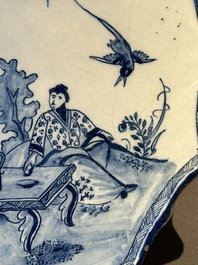 A blue and white Dutch Delft 'chinoiserie' plaque, 18th C.