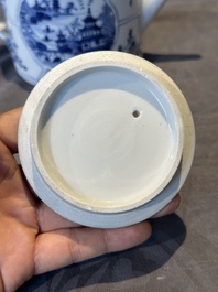 A Chinese blue and white teapot depicting the Whampoa Pagoda and the Pearl River, Qianlong