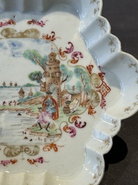 A Chinese famille rose Meissen-style teapot and stand, Qianlong