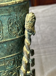 A large Chinese archaistic bronze wine vessel, 'you 卣', Ming