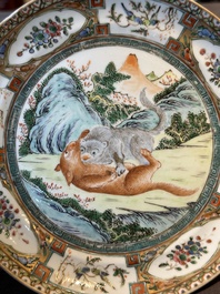 Three unusual Chinese Canton famille rose plates, 19th C.