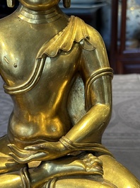 A rare Chinese gilt bronze Buddha Shakyamuni, 18th C.