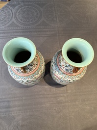 A pair of Chinese famille rose vases with floral design, Jiaqing mark, 19/20th C.