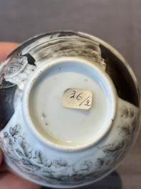A rare Chinese grisaille and gilt cup and saucer with Ignatius of Loyola, Qianlong