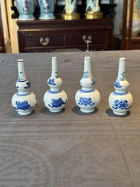 Four Chinese blue and white 'Eight Treasures 八寶' double gourd vases, Kangxi