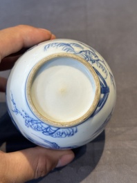 A Chinese blue and white tea caddy and cover with ladies playing music, Kangxi
