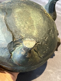 Two Chinese archaic bronze food vessels, 'ding 鼎', Han