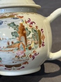 A Chinese famille rose Meissen-style teapot and stand, Qianlong