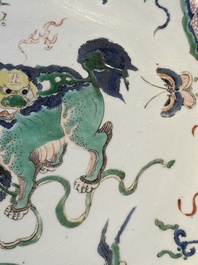 A Chinese famille verte 'Buddhist lion' dish, lingzhi mark, Kangxi
