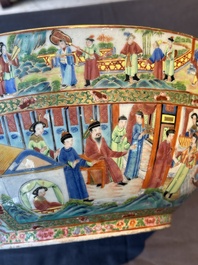 A large Chinese Canton famille rose bowl with a bronze stand, 19th C.