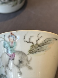 A rare set of eight Chinese famille rose 'Sanxing' nesting bowls, Tongzhi mark and of the period