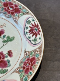 Six Chinese famille rose 'peacock and flowers' plates, Yongzheng
