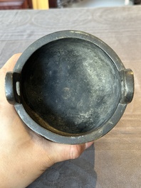 A fine Chinese bronze censer and cover with a Buddhist lion, 'ding 鼎', Xuande Mark, Ming