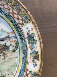 Three unusual Chinese Canton famille rose plates, 19th C.