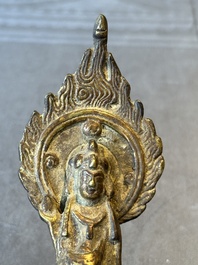 A rare Chinese gilt bronze standing Buddha with aureola and inscription, Northern Wei, dated 441
